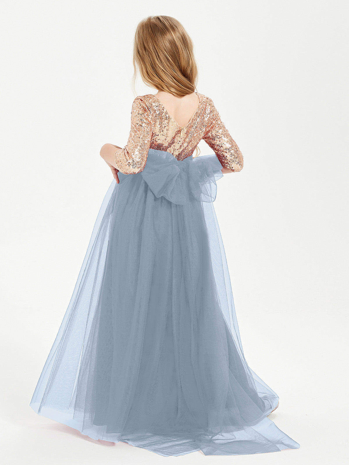 Sparkling Sequined Junior Bridesmaids Gown Dusty Blue